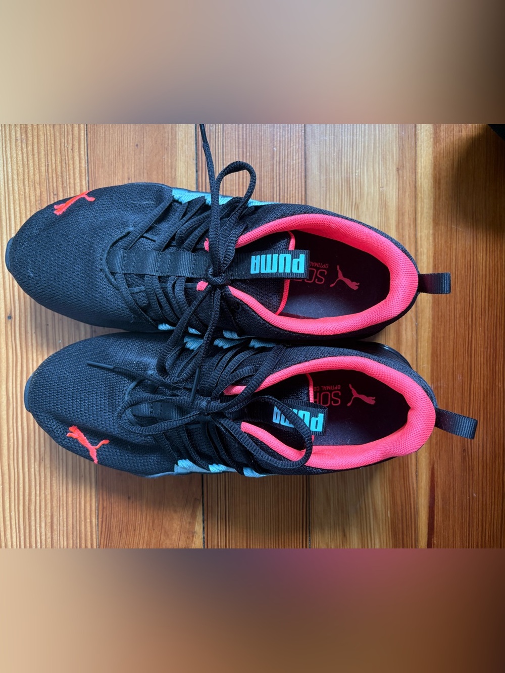 Puma Black Sneakers with Neon Pink Interior and Light Blue Accent - Picture 2 of 5